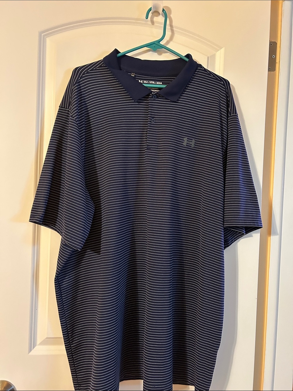 Under Armour Navy and White Striped Performance Polo - Picture 1 of 6